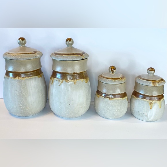 VTG 1970s Pottery Canister Set Tundra Lava Glaze Laurentian Quebec MCM Handmade - Picture 4 of 12